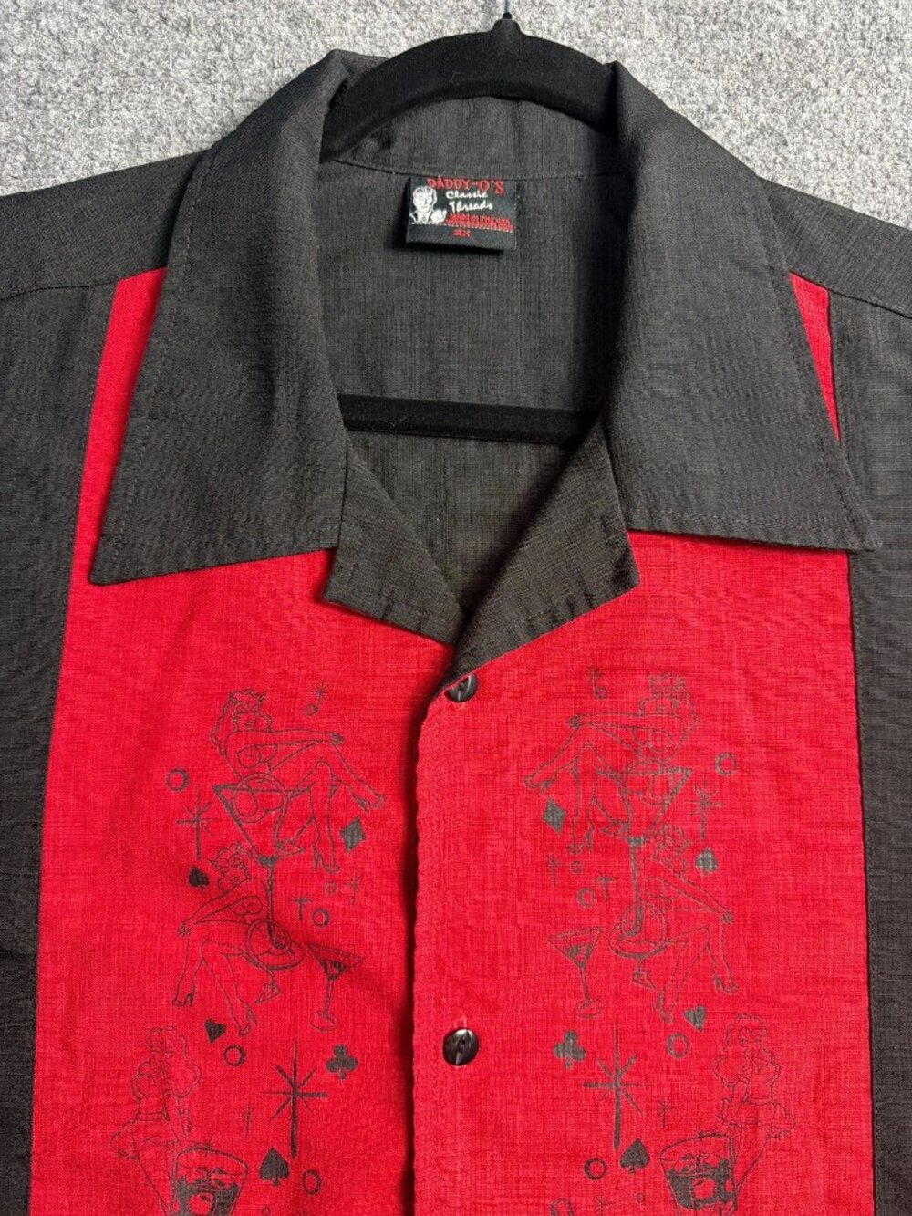 Daddy-Os Mens 2XL Black & Red Retro Shirt With Pin-Up Print Panel